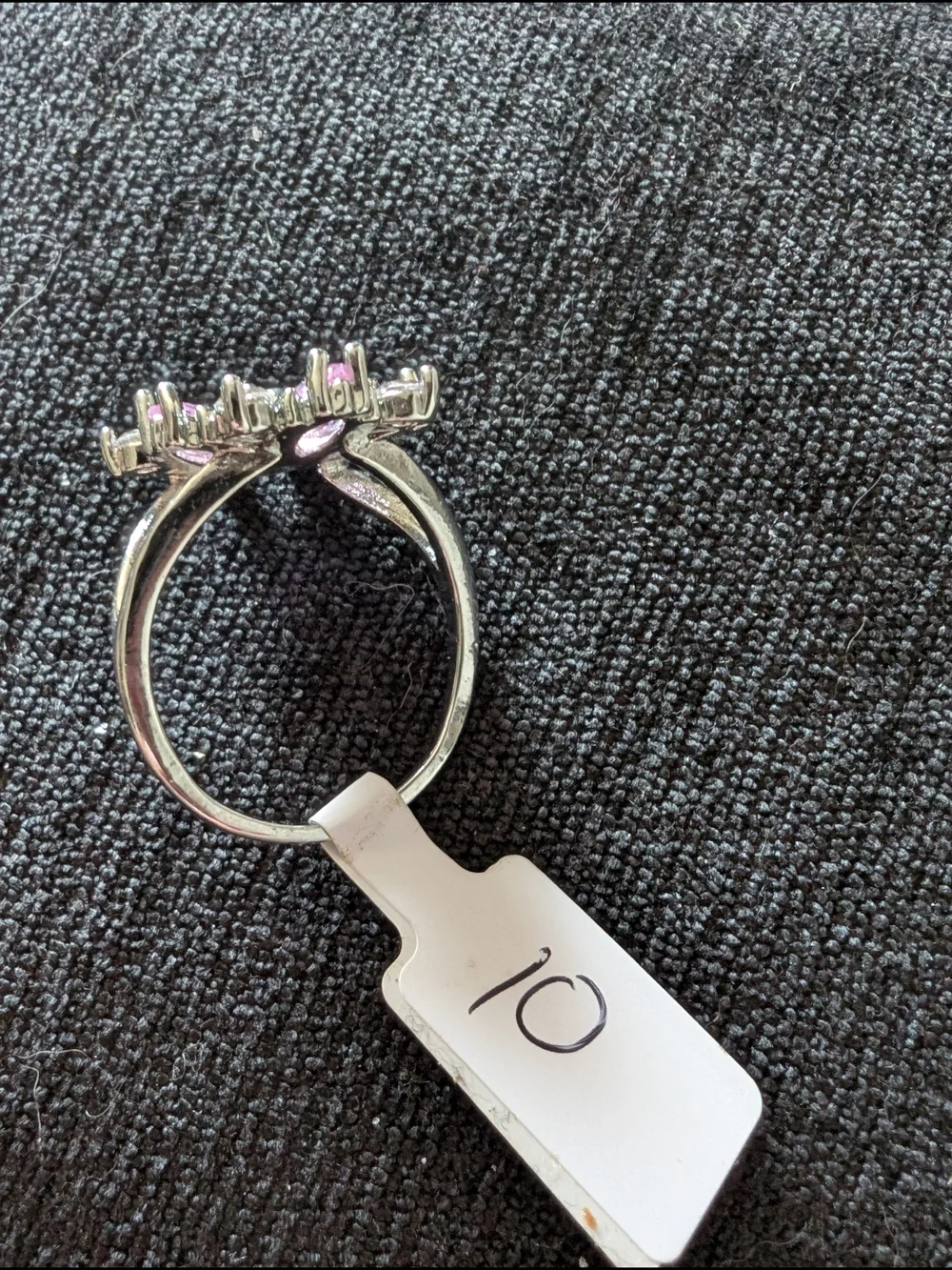 Silver Floral Pink Crystal Cocktail Ring #46